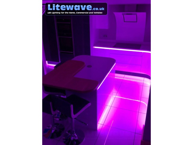 Waterproof LED Tape Lighting around Kitchen Bar and Island